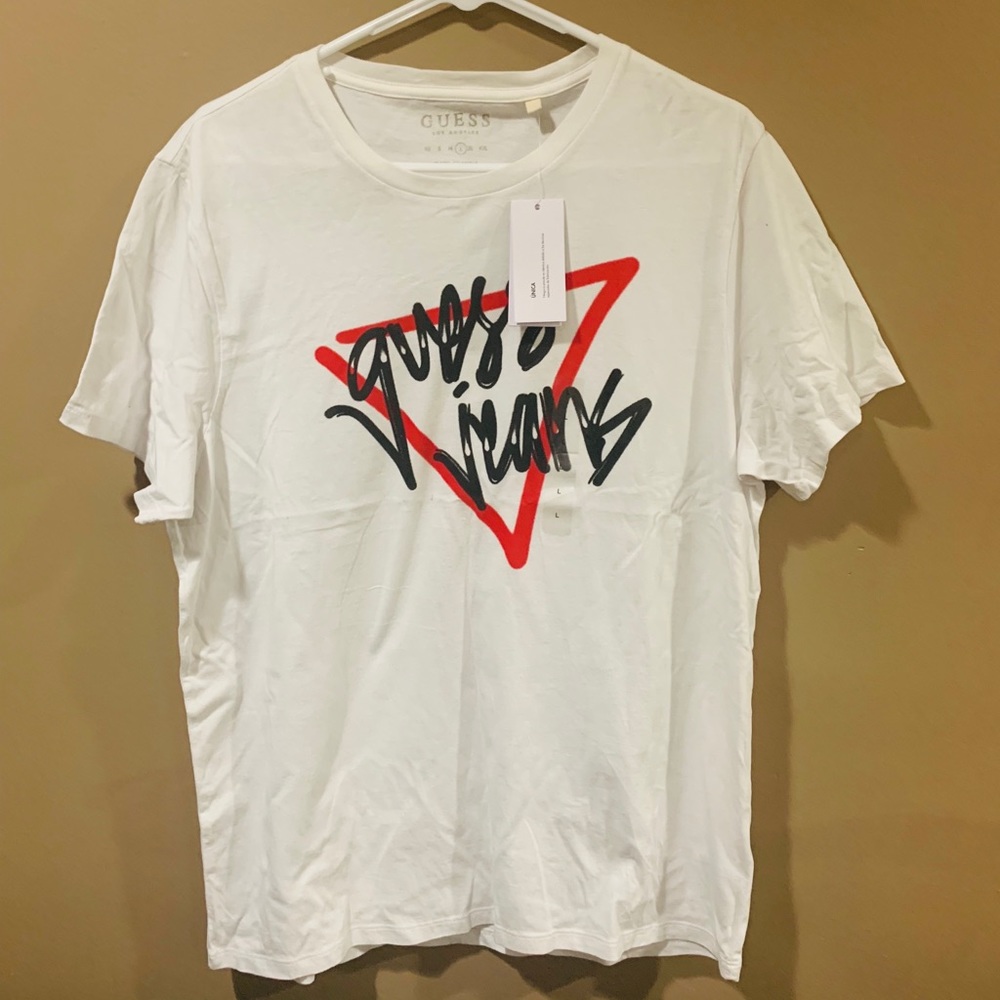 Men GUESS jeans white tee Sz L